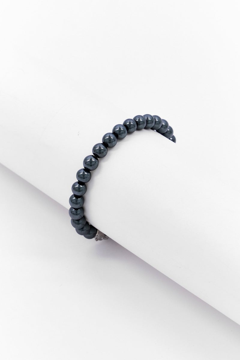 Steeltime Men Hematite Beads And Stainless Steel Dragon Accents Bracelet, Black - Image 2